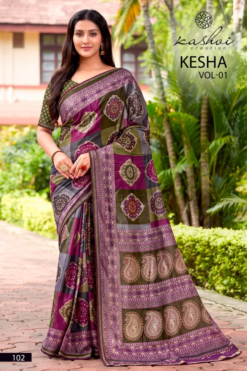 Kesha Vol 1 By Kashvi Tesla Foil Printed With Swarovski Work Saree 